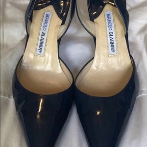 Manolo Blahnik blue leather heels